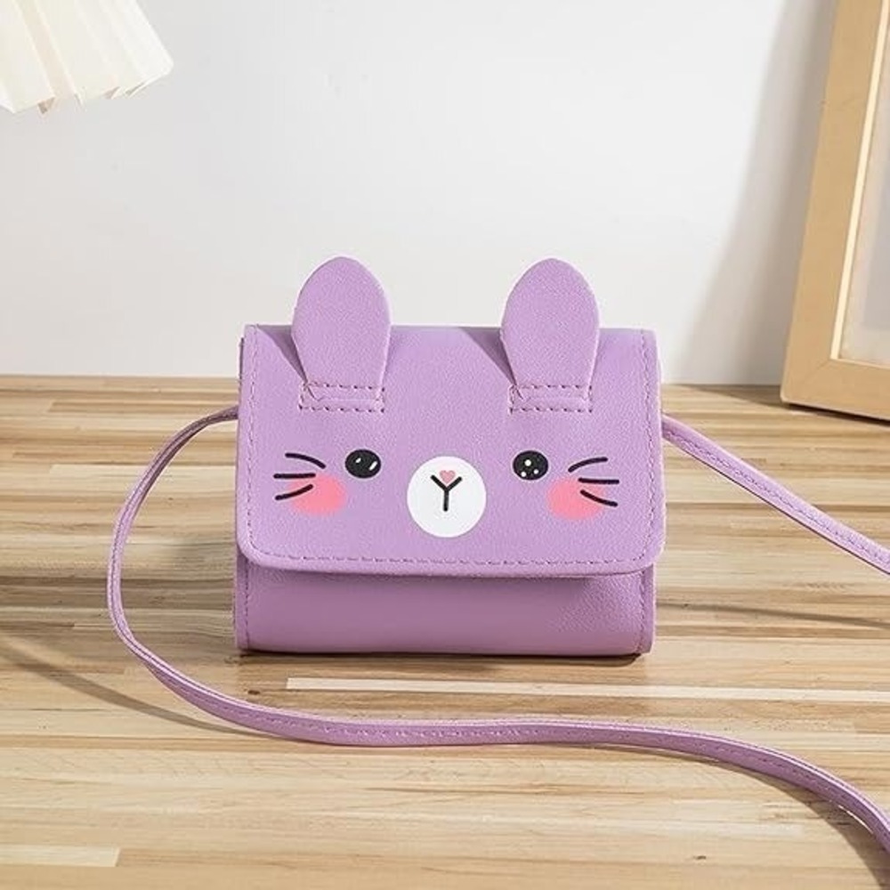Kids Cute Bunny Face Crossbody Bags, 1 Lavender & 1 Beige, Child Purse - Picture 8 of 10